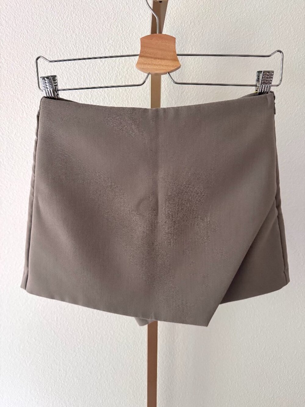 Zara Asymmetrical Mini Skort Taupe Wrap Front Size Small
